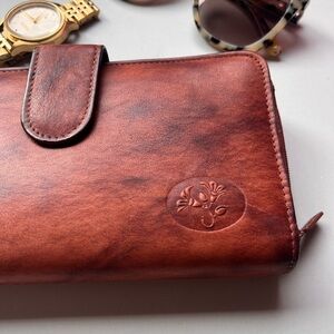 Julia Buxton Heiress Checkbook Wallet in Mahogany Leather